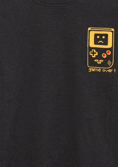  Mavi Baskılı Antrasit Tişört Oversize / Geniş Kesim 6610257-70087