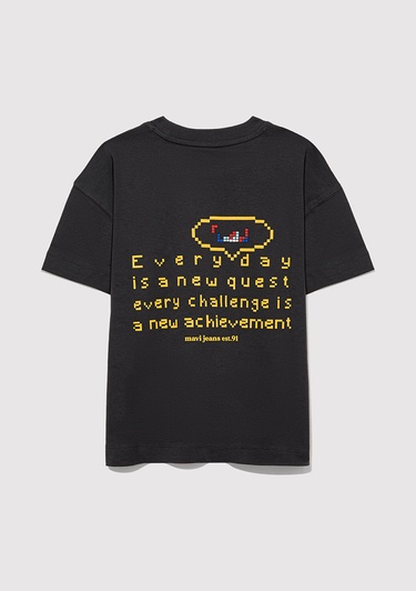  Mavi Baskılı Antrasit Tişört Oversize / Geniş Kesim 6610257-70087