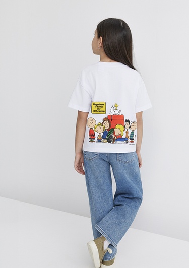  Mavi Peanuts Baskılı Beyaz Tişört Loose Fit / Bol Rahat Kesim 7610295-620