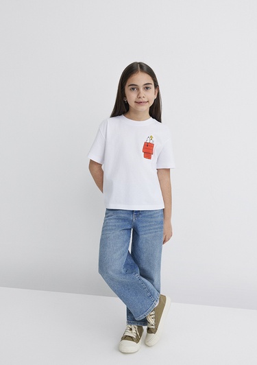  Mavi Peanuts Baskılı Beyaz Tişört Loose Fit / Bol Rahat Kesim 7610295-620