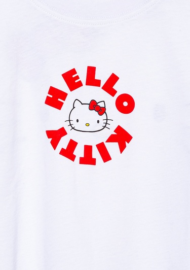 Mavi Hello Kitty Baskılı Beyaz Tişört Loose Fit / Bol Rahat Kesim 7610307-620