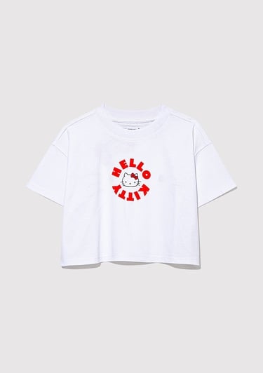  Mavi Hello Kitty Baskılı Beyaz Tişört Loose Fit / Bol Rahat Kesim 7610307-620