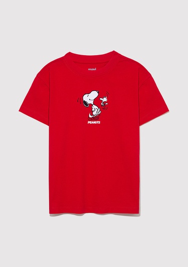  Mavi Peanuts Baskılı Kırmızı Tişört Loose Fit / Bol Rahat Kesim 7610320-70471
