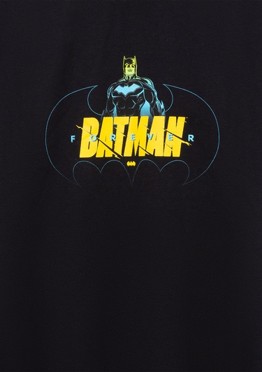  Mavi Batman Baskılı Siyah Tişört Loose Fit / Bol Rahat Kesim 6610294-900
