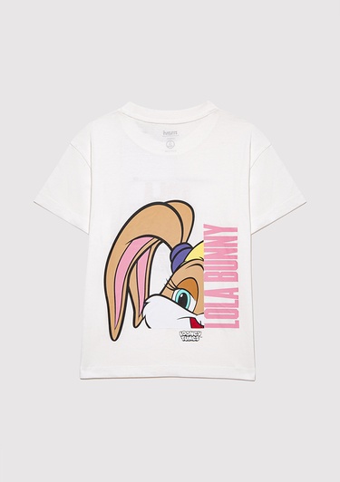  Mavi Lola Bunny Baskılı Ekru Tişört Loose Fit / Bol Rahat Kesim 7610289-70057