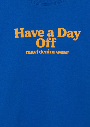  Mavi Baskılı Mavi Tişört Oversize / Geniş Kesim 6610277-82491