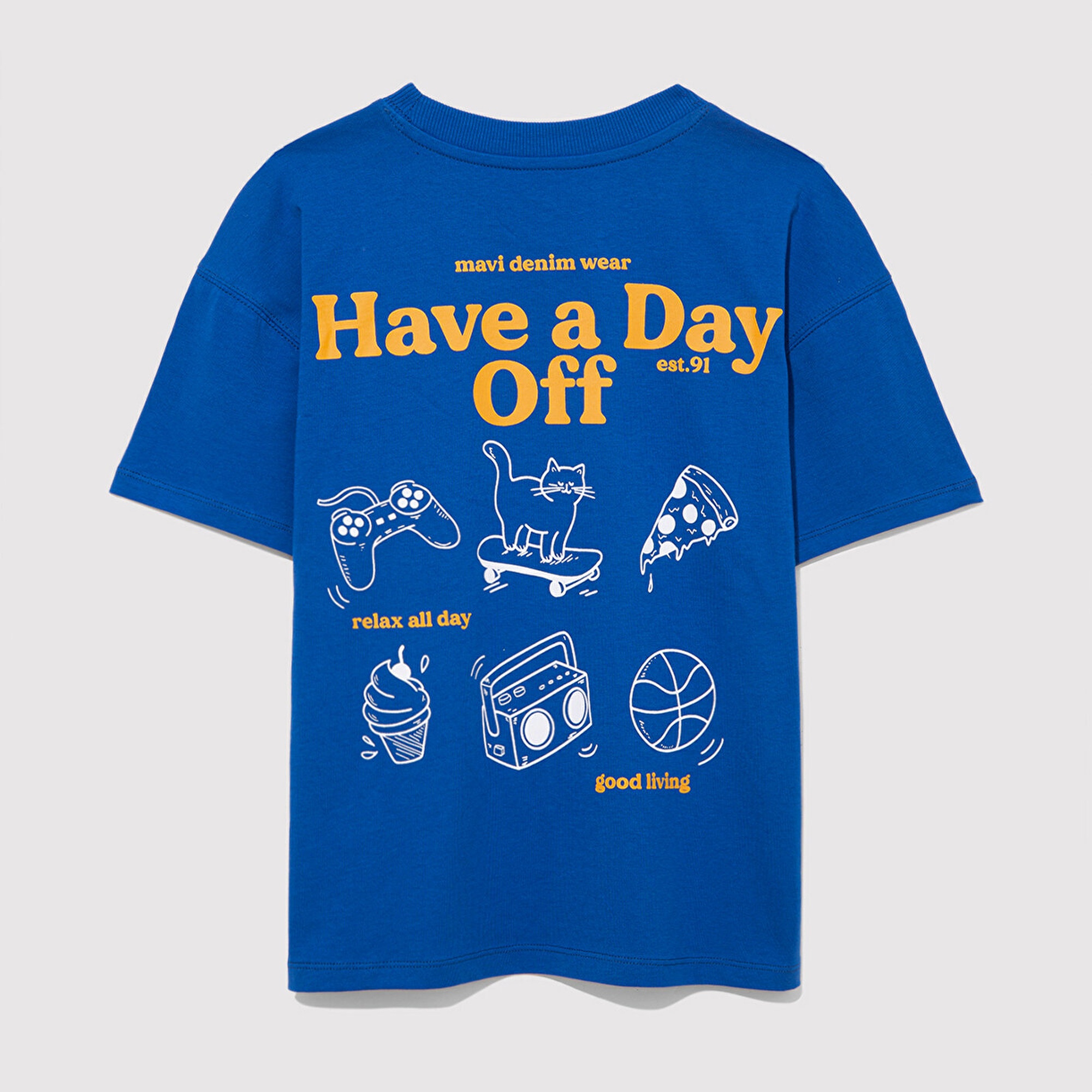 Mavi Baskılı Mavi Tişört Oversize / Geniş Kesim 6610277-82491