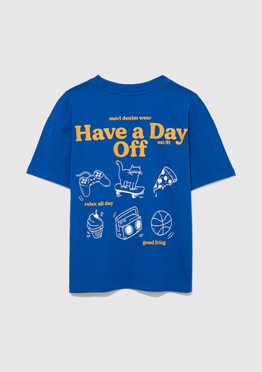  Mavi Baskılı Mavi Tişört Oversize / Geniş Kesim 6610277-82491