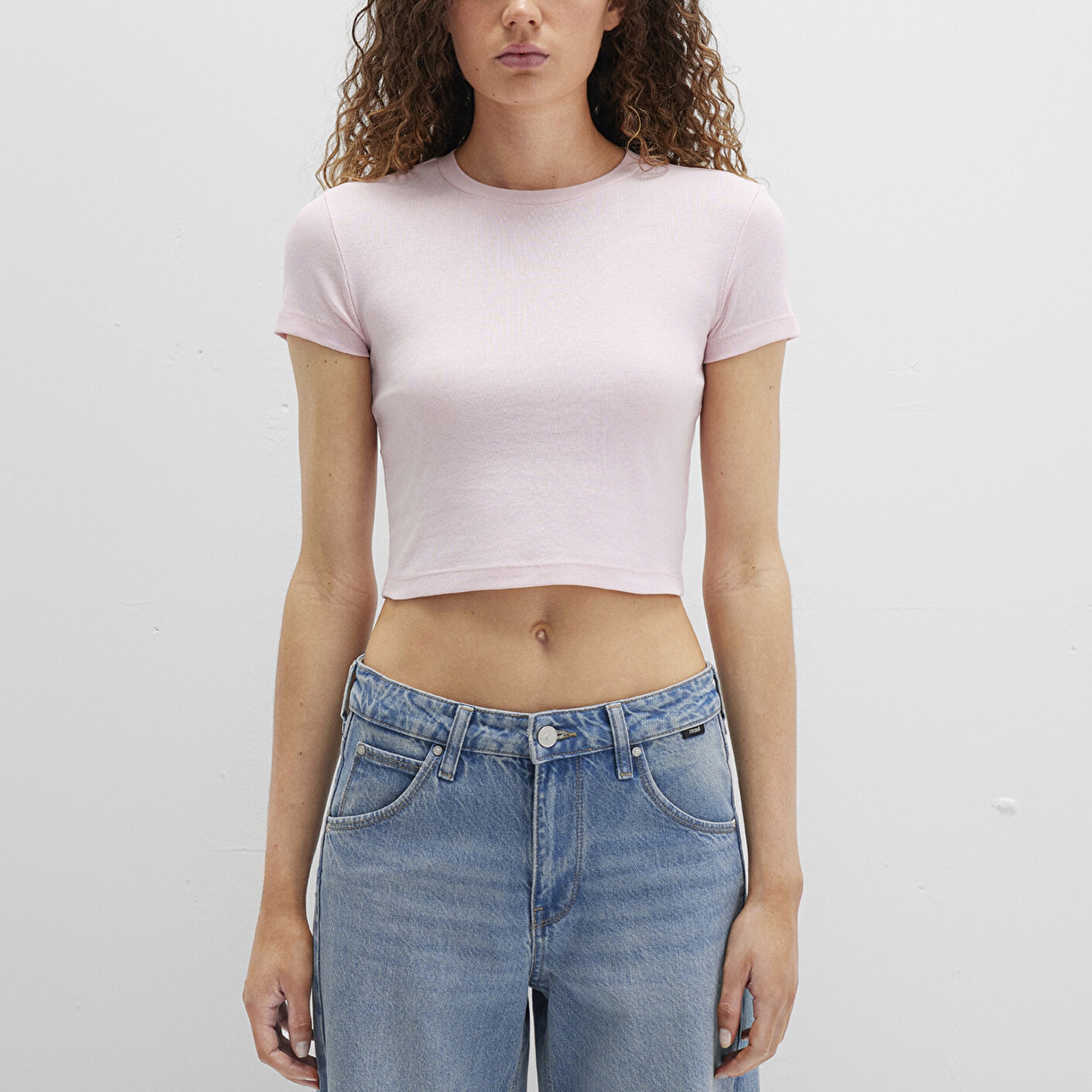 Mavi Pembe Basic Tişört Crop / Kısa Kesim 1600814-89200