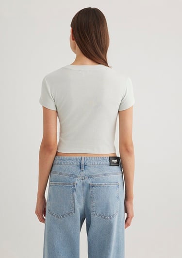  Mavi Yeşil Basic Tişört Crop / Kısa Kesim 1600814-71453