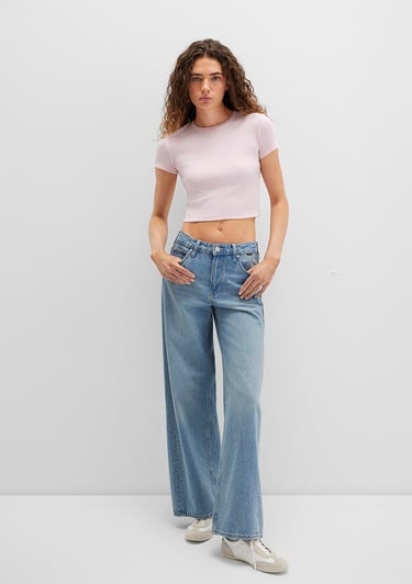  Mavi Pembe Basic Tişört Crop / Kısa Kesim 1600814-89200