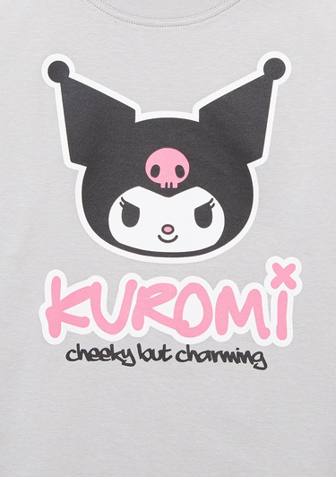  Mavi Kuromi Baskılı Gri Tişört Loose Fit / Bol Rahat Kesim 7610379-70075