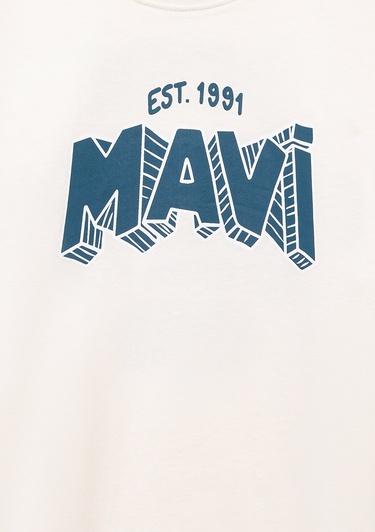  Mavi Mavi Baskılı Ekru Tişört Oversize / Geniş Kesim 6610339-70057