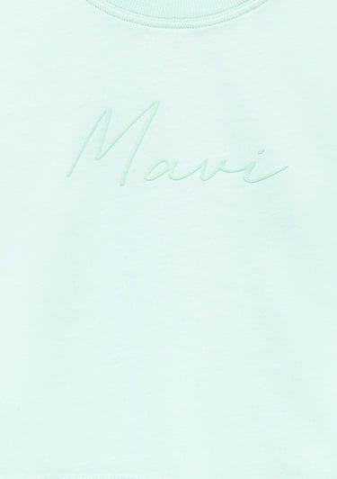  Mavi Mavi Logo Baskılı Yeşil Crop Tişört Loose Fit / Bol Rahat Kesim 7610181-71676