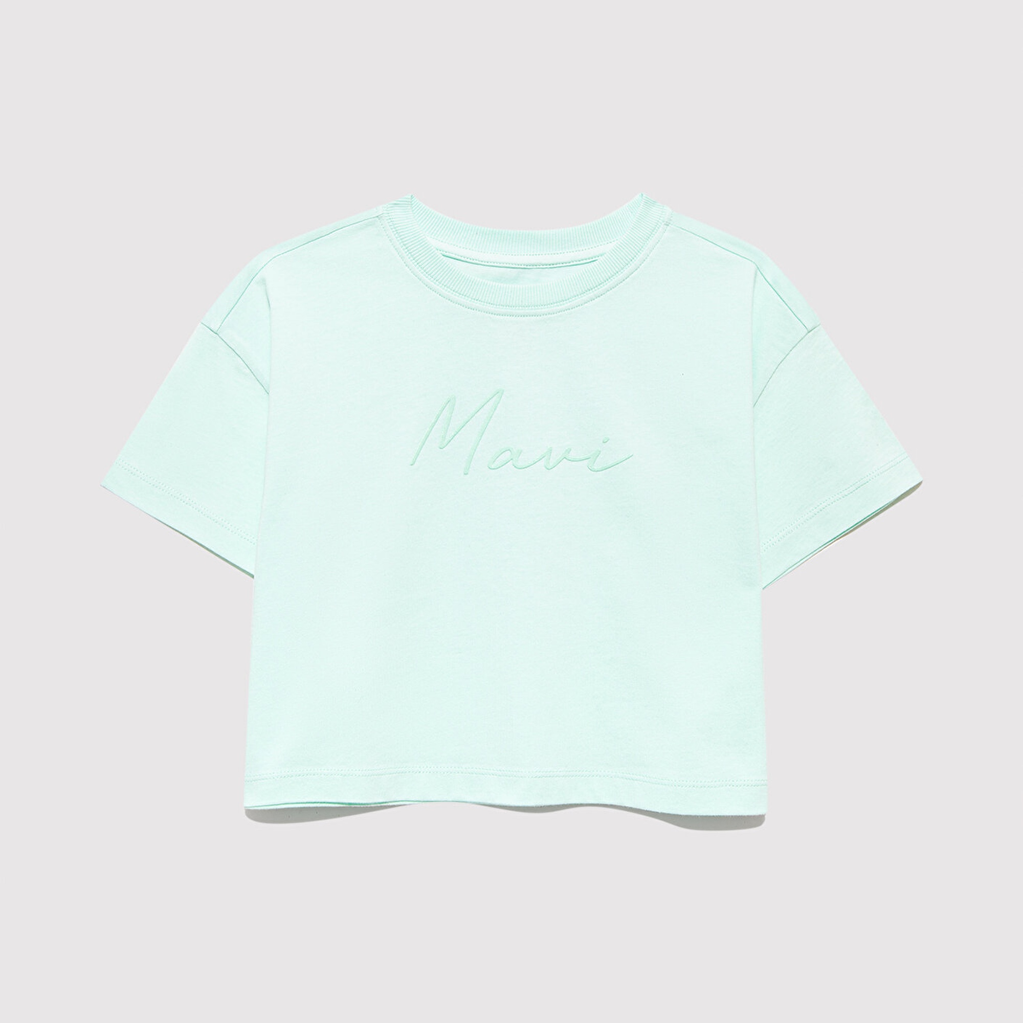 Mavi Mavi Logo Baskılı Yeşil Crop Tişört Loose Fit / Bol Rahat Kesim 7610181-71676