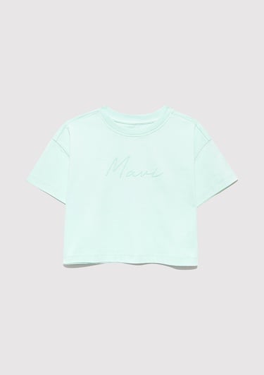  Mavi Mavi Logo Baskılı Yeşil Crop Tişört Loose Fit / Bol Rahat Kesim 7610181-71676