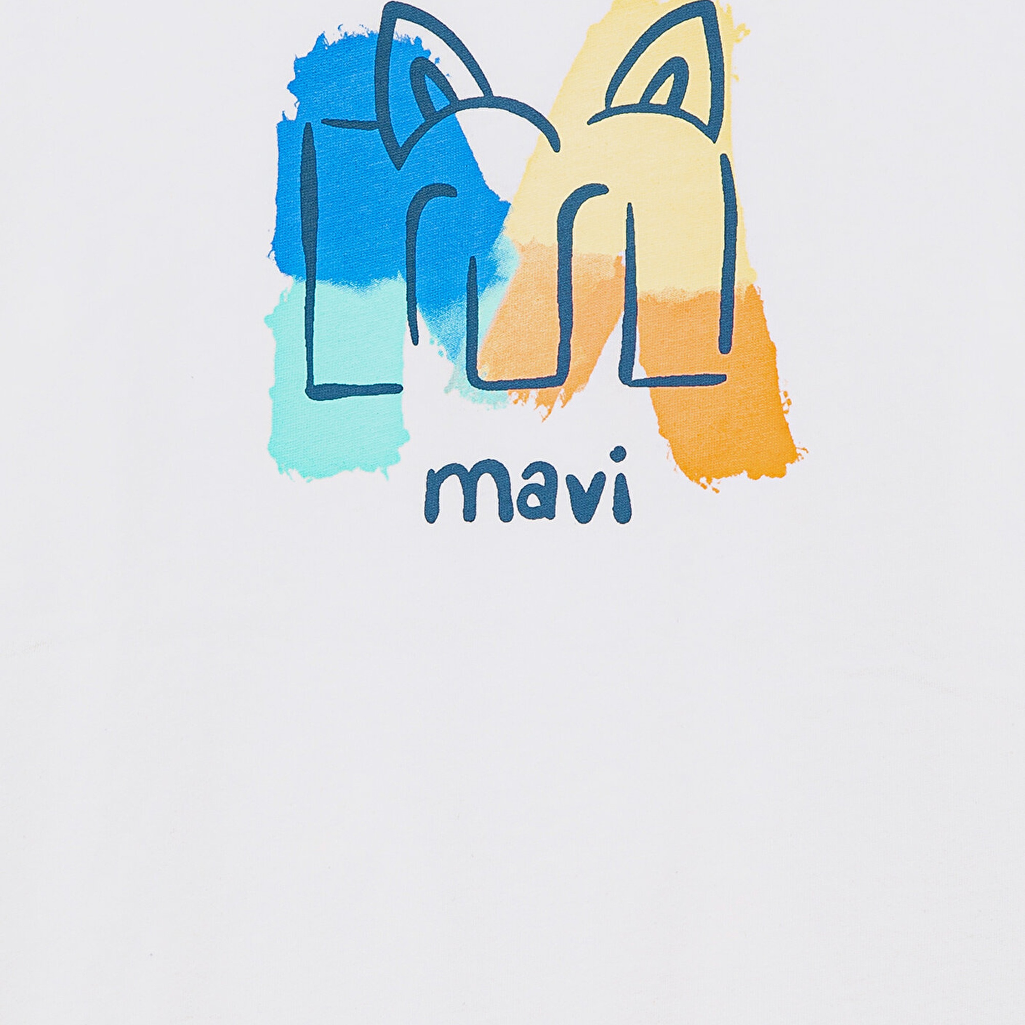 Mavi Mavi Logo Kedi Baskılı Ekru Tişört Loose Fit / Bol Rahat Kesim 7610339-70057
