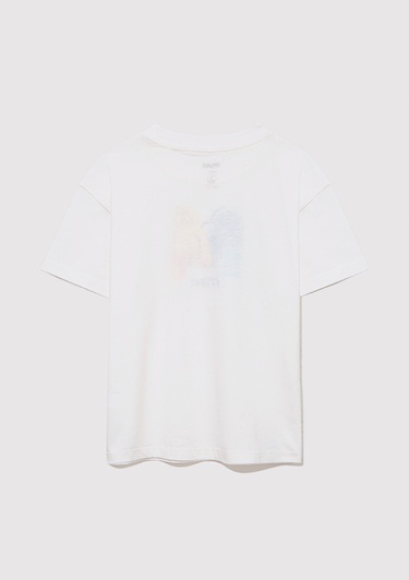  Mavi Mavi Logo Kedi Baskılı Ekru Tişört Loose Fit / Bol Rahat Kesim 7610339-70057