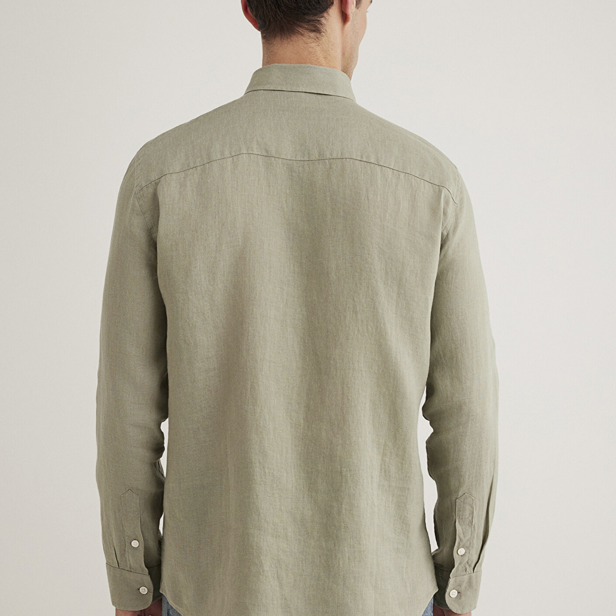 Mavi Yeşil Keten Gömlek Slim Fit / Dar Kesim 0211466-71481