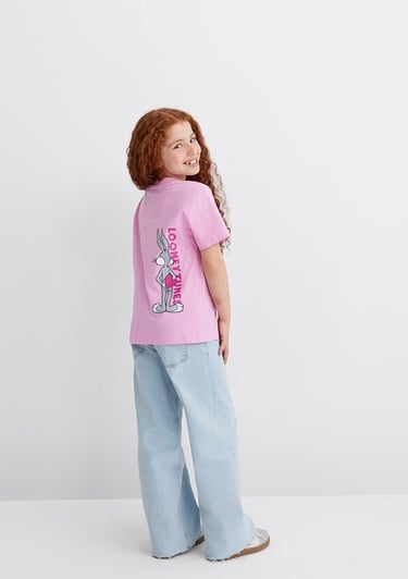  Mavi Bugs Bunny Baskılı Pembe Tişört Loose Fit / Bol Rahat Kesim 7610303-71038