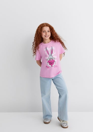  Mavi Bugs Bunny Baskılı Pembe Tişört Loose Fit / Bol Rahat Kesim 7610303-71038