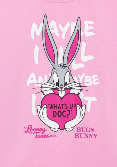 Mavi Bugs Bunny Baskılı Pembe Tişört Loose Fit / Bol Rahat Kesim 7610303-71038