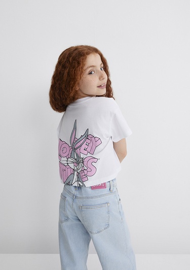  Mavi Bugs Bunny Baskılı Beyaz Tişört Loose Fit / Bol Rahat Kesim 7610304-620