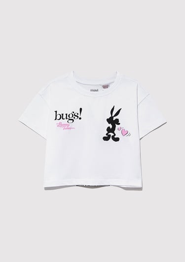  Mavi Bugs Bunny Baskılı Beyaz Tişört Loose Fit / Bol Rahat Kesim 7610304-620