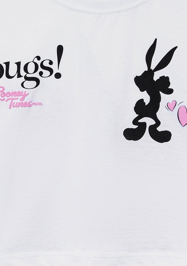  Mavi Bugs Bunny Baskılı Beyaz Tişört Loose Fit / Bol Rahat Kesim 7610304-620