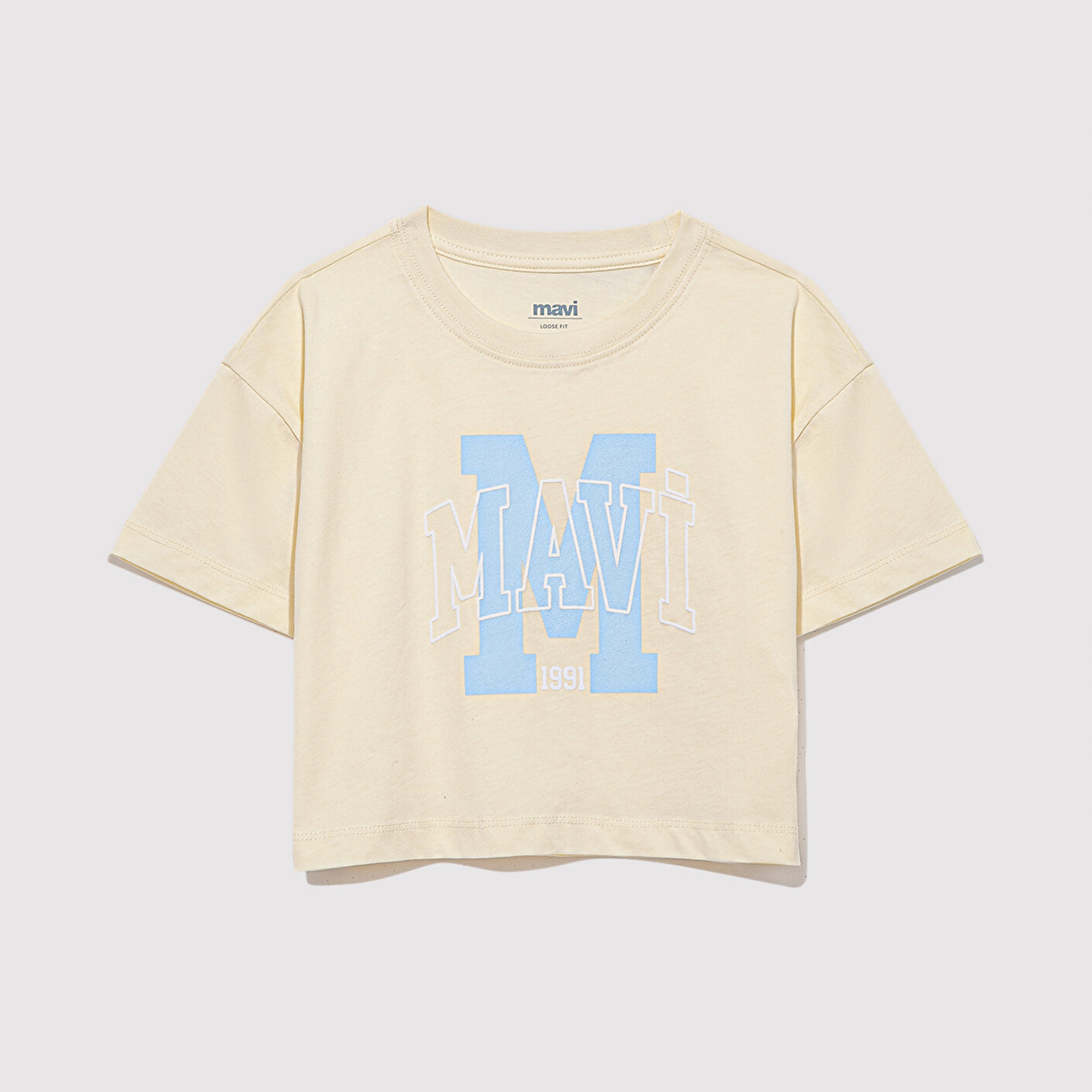 Mavi M Logo Baskılı Sarı Tişört Loose Fit / Bol Rahat Kesim 7610276-89145