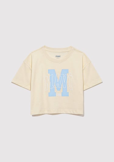  Mavi M Logo Baskılı Sarı Tişört Loose Fit / Bol Rahat Kesim 7610276-89145