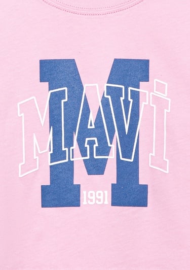  Mavi M Logo Baskılı Pembe Tişört Loose Fit / Bol Rahat Kesim 7610276-86953