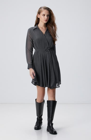  Network Kadın Siyah N Logolu Elbise