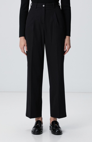  Network Kadın Siyah Geniş Paça Basic Pantolon