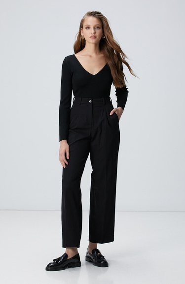  Network Kadın Siyah Geniş Paça Basic Pantolon