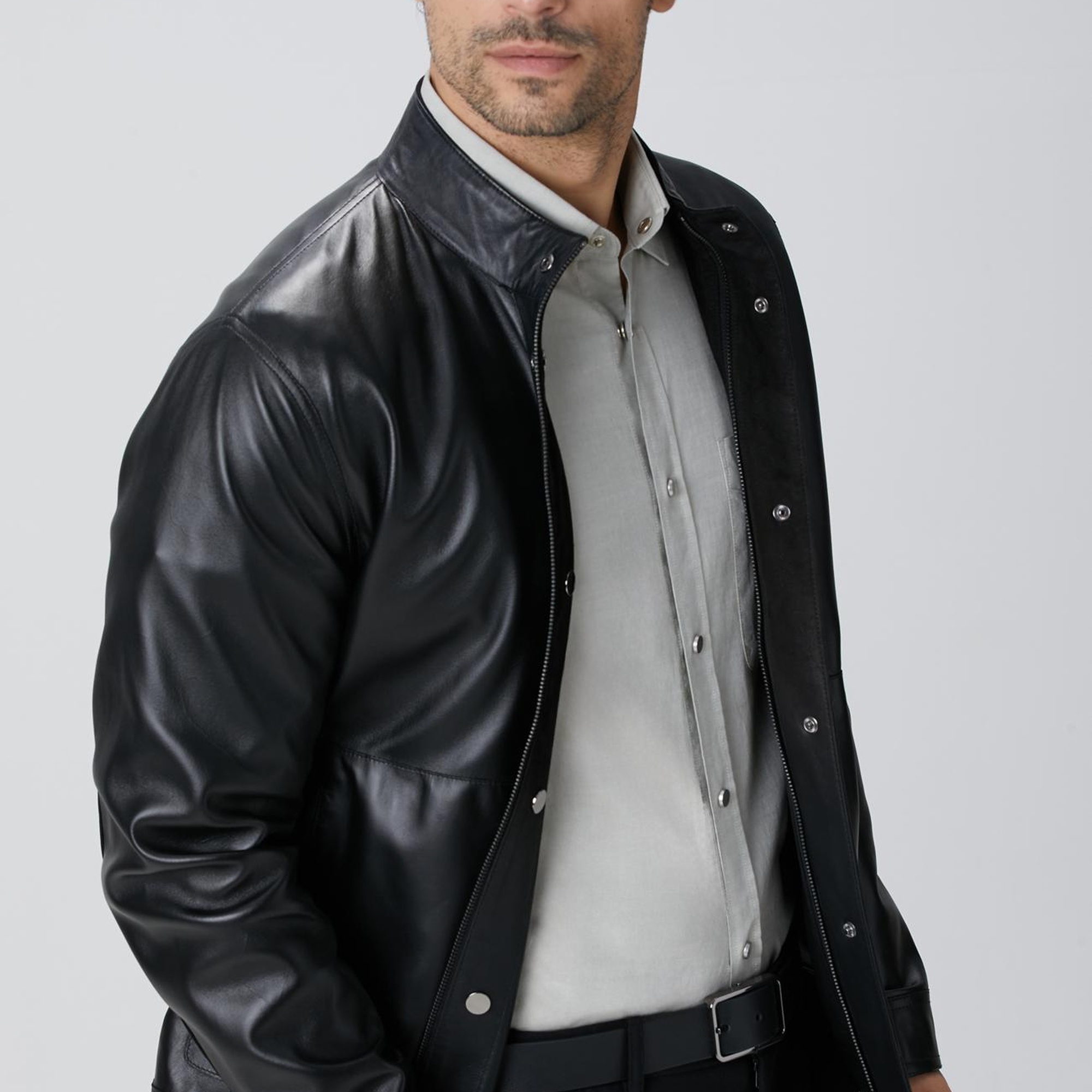 Network Erkek Siyah Çift Taraflı Deri Mont