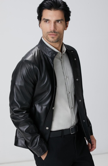  Network Erkek Siyah Çift Taraflı Deri Mont