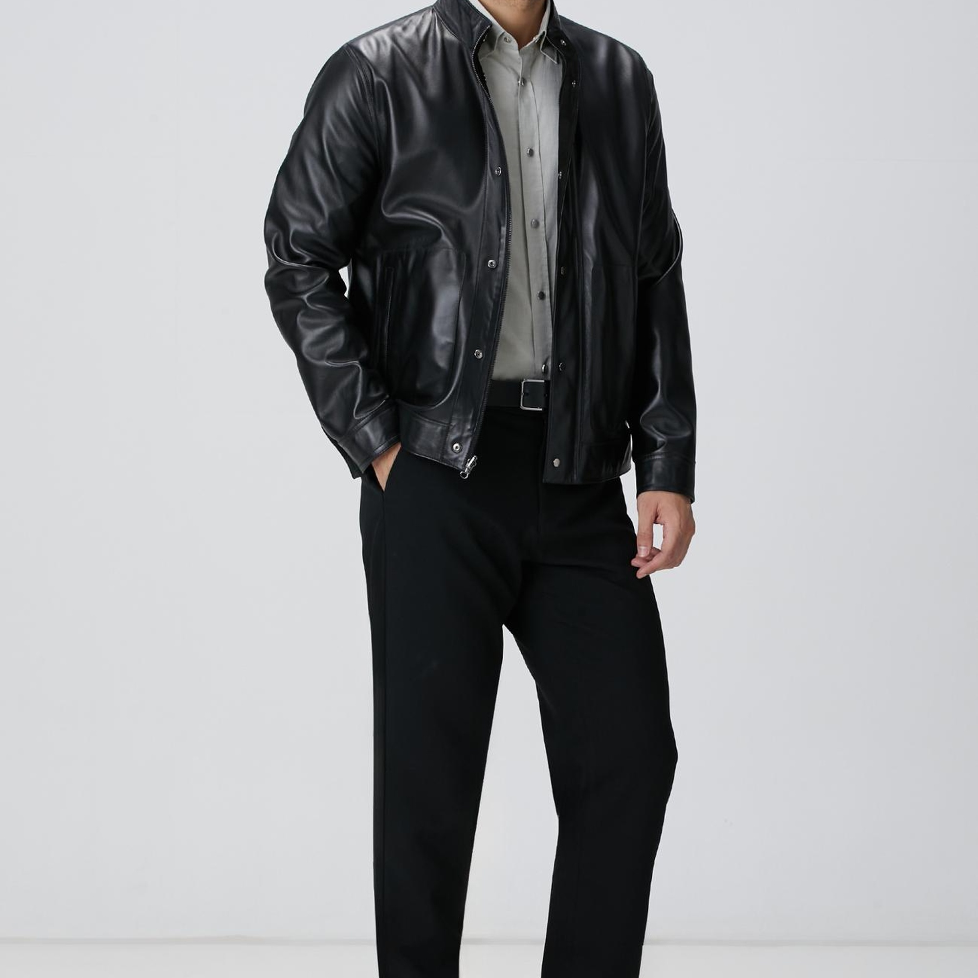 Network Erkek Siyah Çift Taraflı Deri Mont