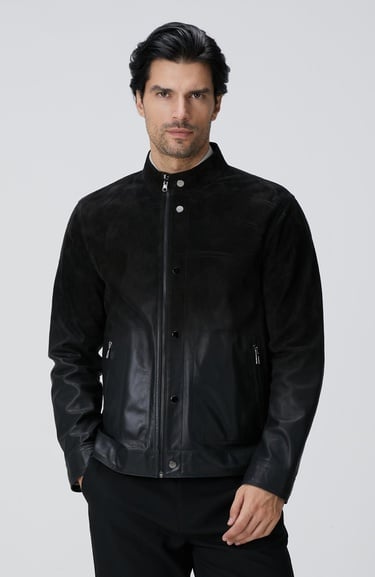  Network Erkek Siyah Çift Taraflı Deri Mont