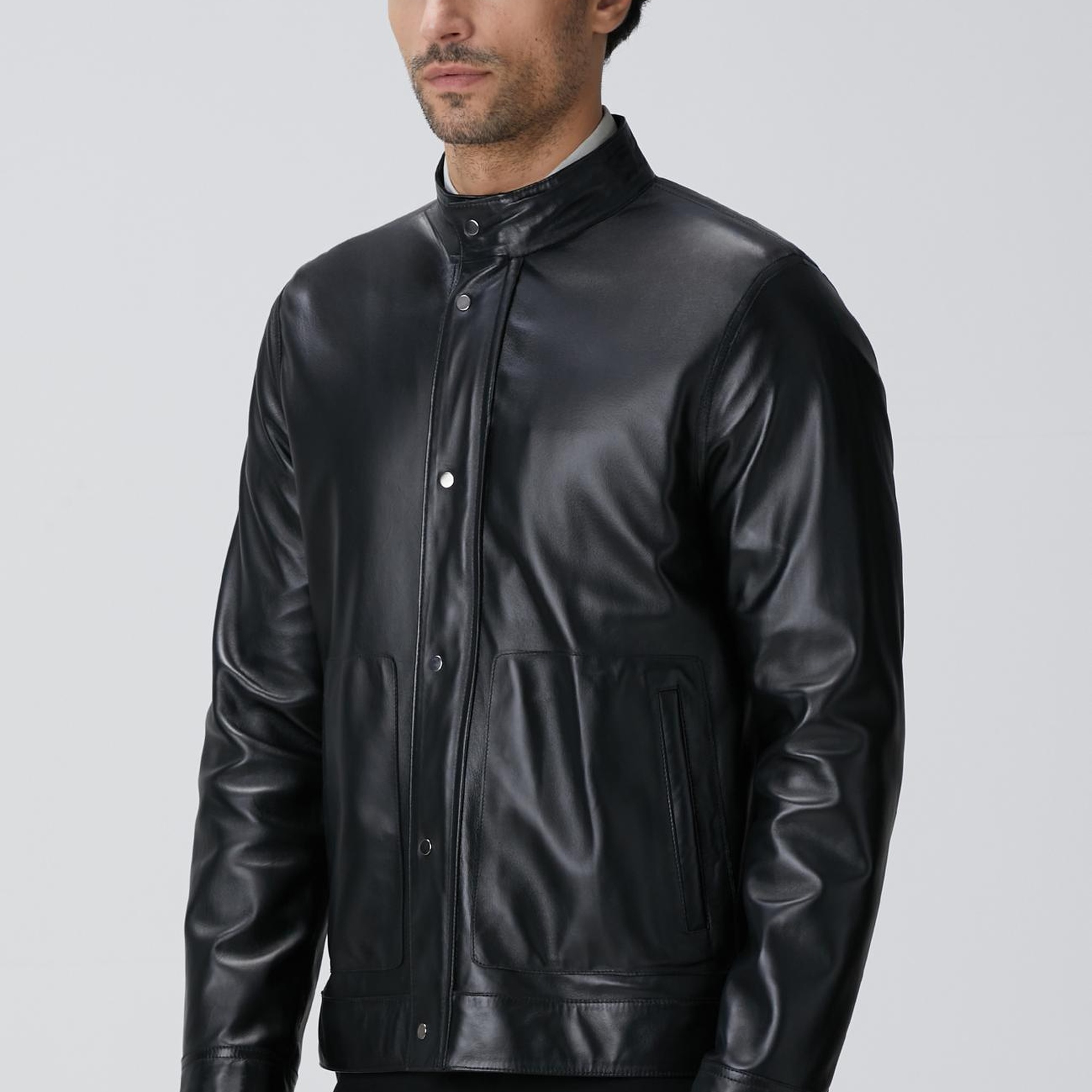 Network Erkek Siyah Çift Taraflı Deri Mont