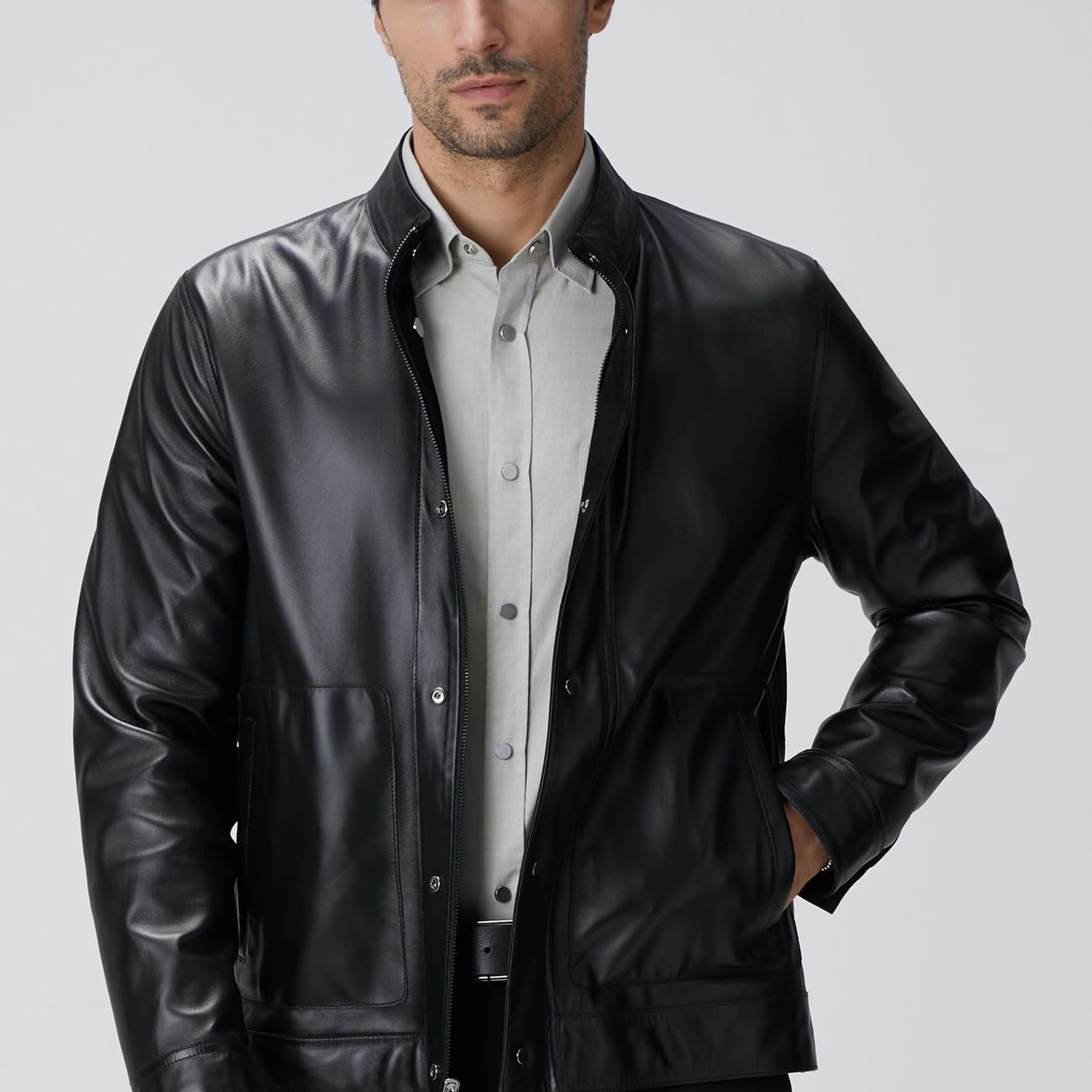 Network Erkek Siyah Çift Taraflı Deri Mont