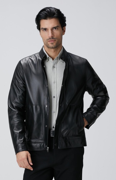  Network Erkek Siyah Çift Taraflı Deri Mont