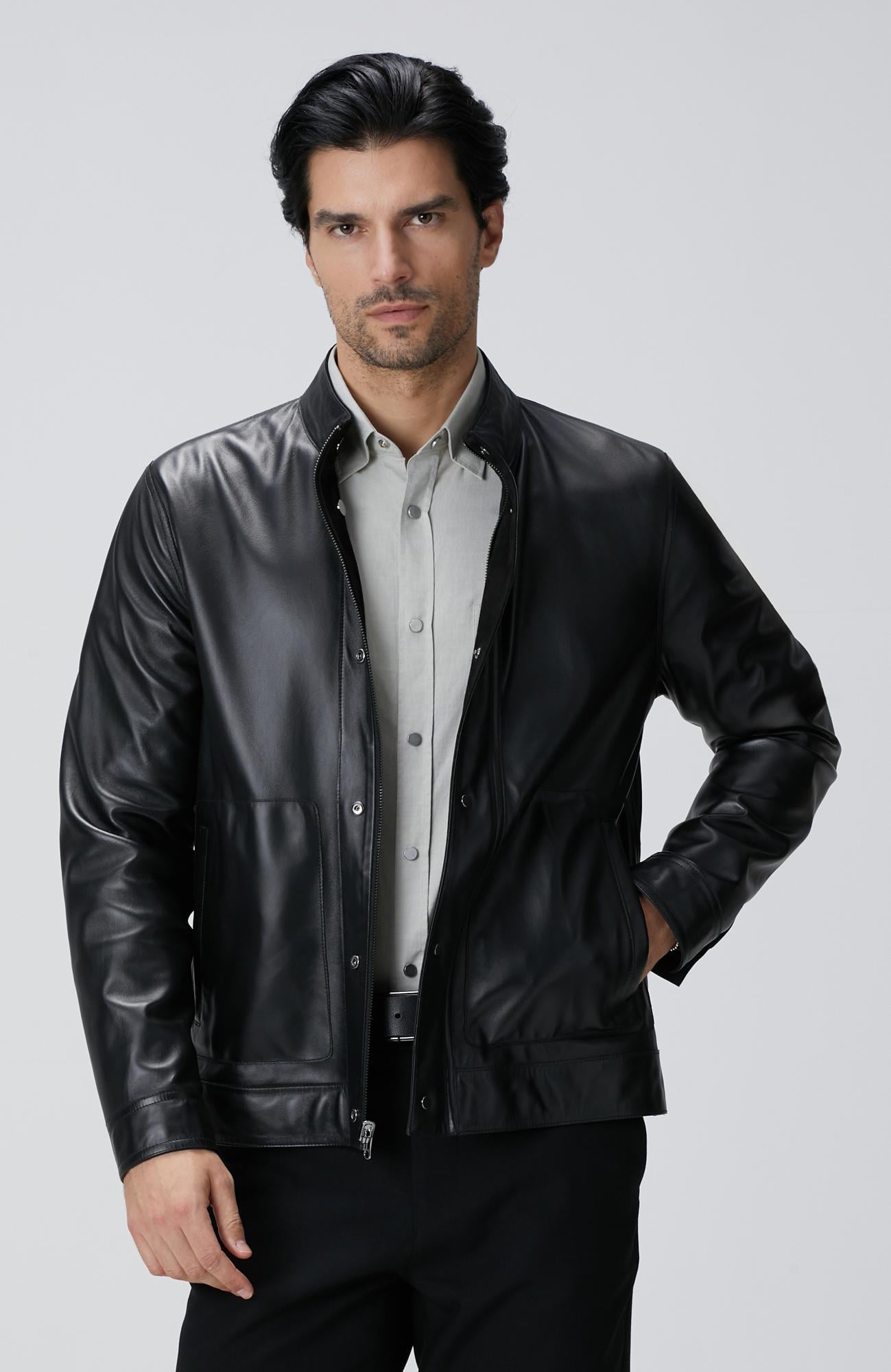  Network Erkek Siyah Çift Taraflı Deri Mont