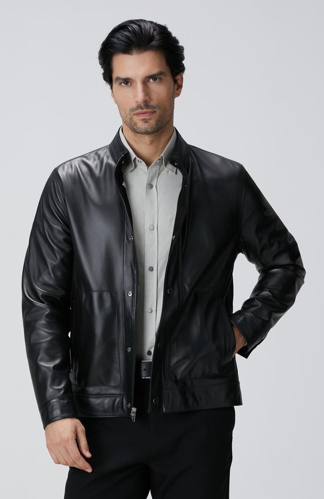  Network Erkek Siyah Çift Taraflı Deri Mont