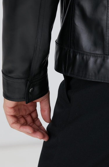  Network Erkek Siyah Çift Taraflı Deri Mont