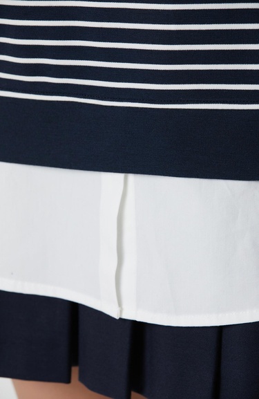  Network Kadın Lacivert Beyaz Dokuma Garnili Sweatshirt