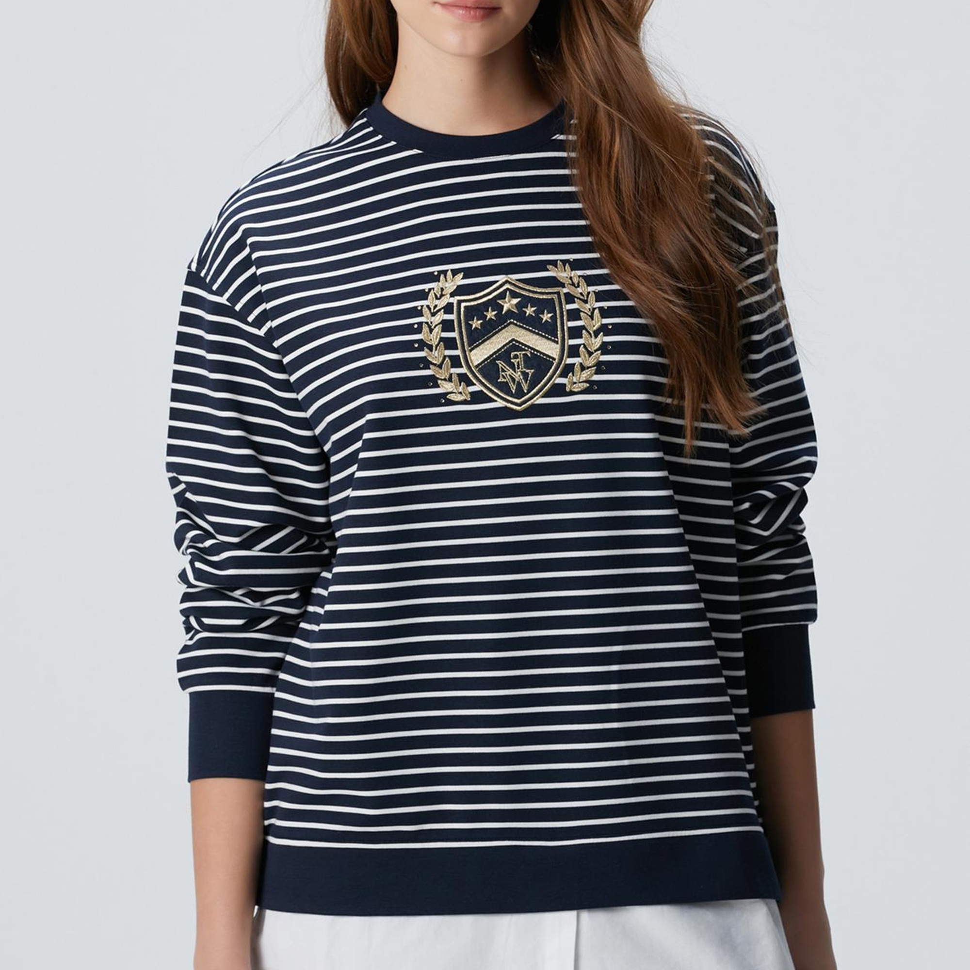 Network Kadın Lacivert Beyaz Dokuma Garnili Sweatshirt