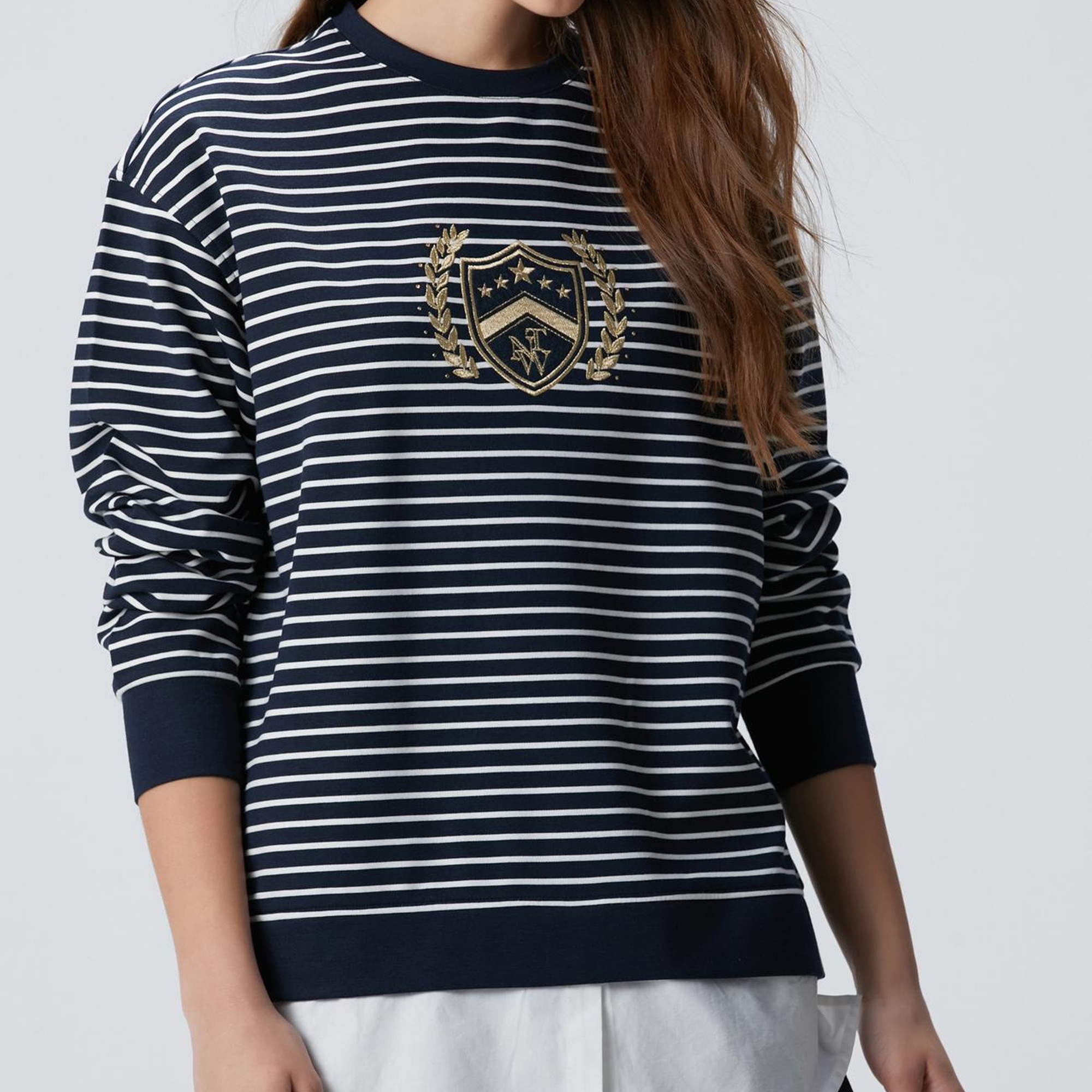 Network Kadın Lacivert Beyaz Dokuma Garnili Sweatshirt