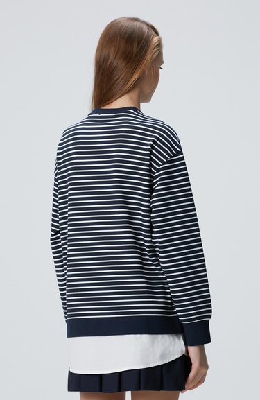  Network Kadın Lacivert Beyaz Dokuma Garnili Sweatshirt