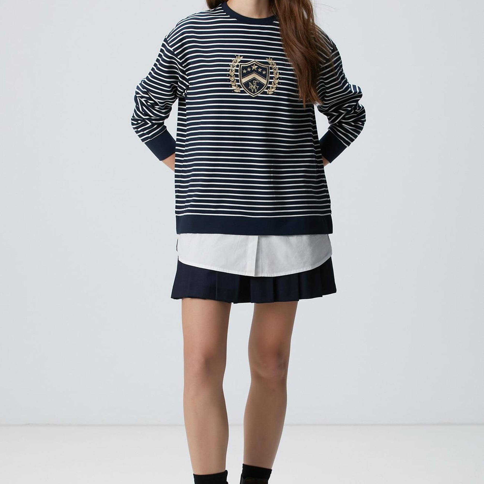 Network Kadın Lacivert Beyaz Dokuma Garnili Sweatshirt